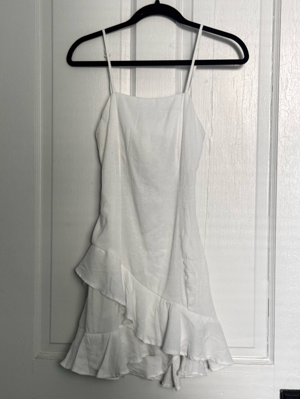 Blue Rain White Slip Dress with Ruffle Detail